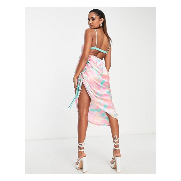 ASOS DESIGN Maternity ruched slip midi beach dress in kaleidoscope print - Picture 2 of 6